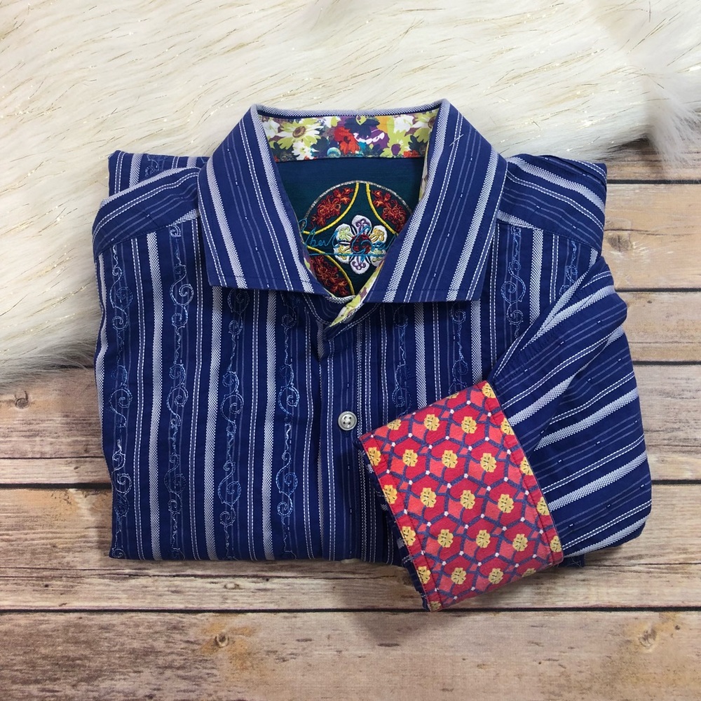 Robert Graham Pinstripe and Floral Dress Shirt